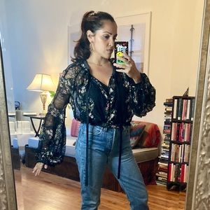 Amanda Uprichard black lace floral blouse with camisole. Size M. Gently worn.